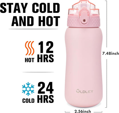 Insulated Water Bottle 20oz for Adults Kids Stainless Steel Water Bottles with Straw/Chug/Carabiner 3 Lids Fruit Strainer Double Wall Vacuum Wide Mouth BPA Free Leak-Proof for School Travel