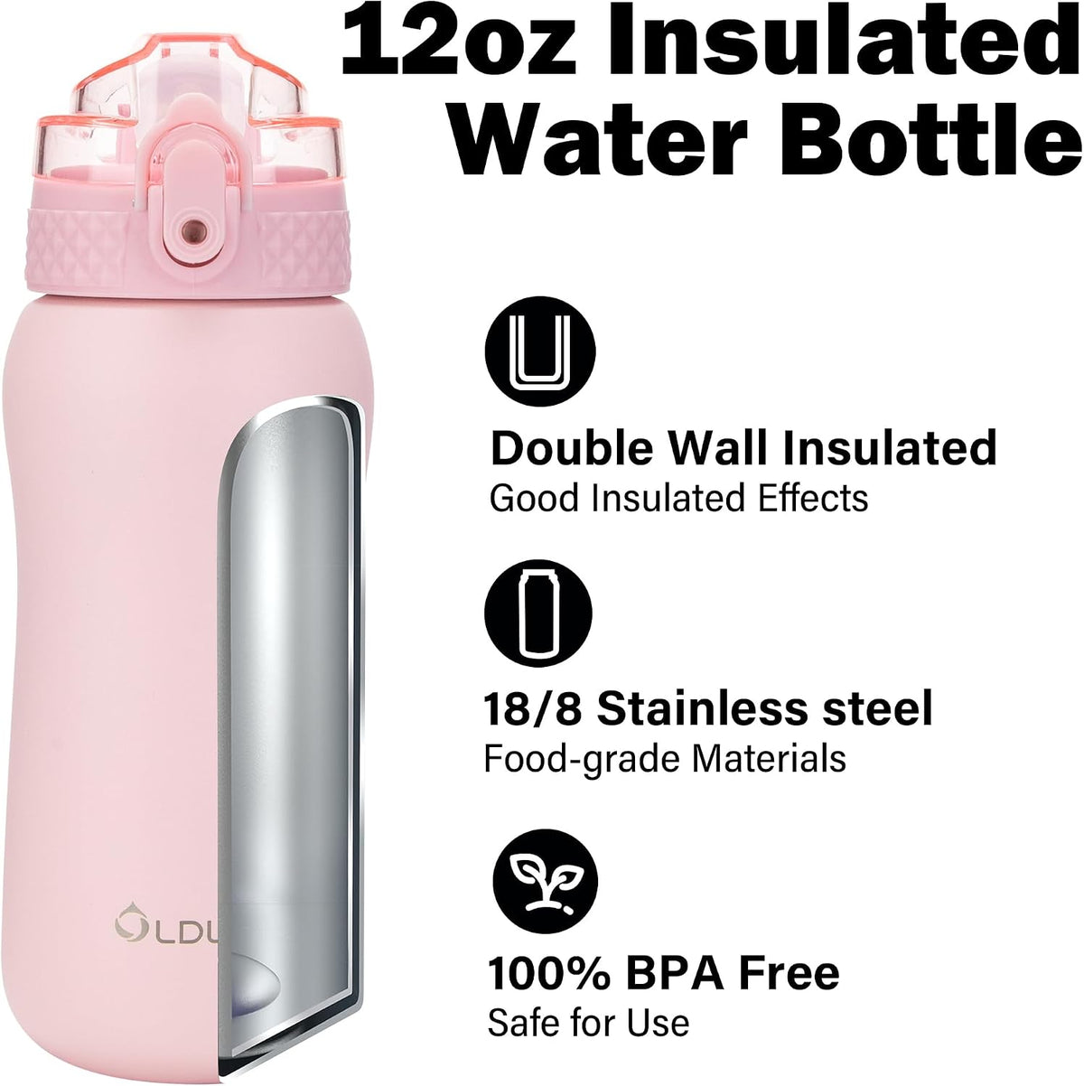Insulated Water Bottle 20oz for Adults Kids Stainless Steel Water Bottles with Straw/Chug/Carabiner 3 Lids Fruit Strainer Double Wall Vacuum Wide Mouth BPA Free Leak-Proof for School Travel