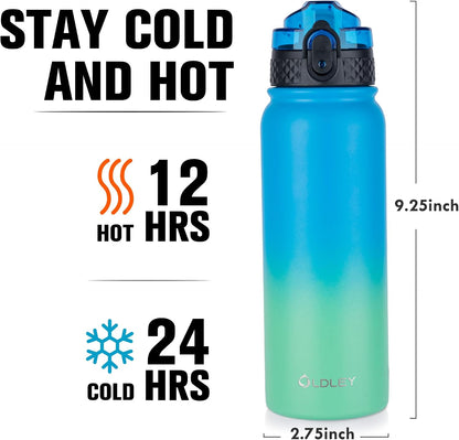 Insulated Water Bottle 20oz for Adults Kids Stainless Steel Water Bottles with Straw/Chug/Carabiner 3 Lids Fruit Strainer Double Wall Vacuum Wide Mouth BPA Free Leak-Proof for School Travel