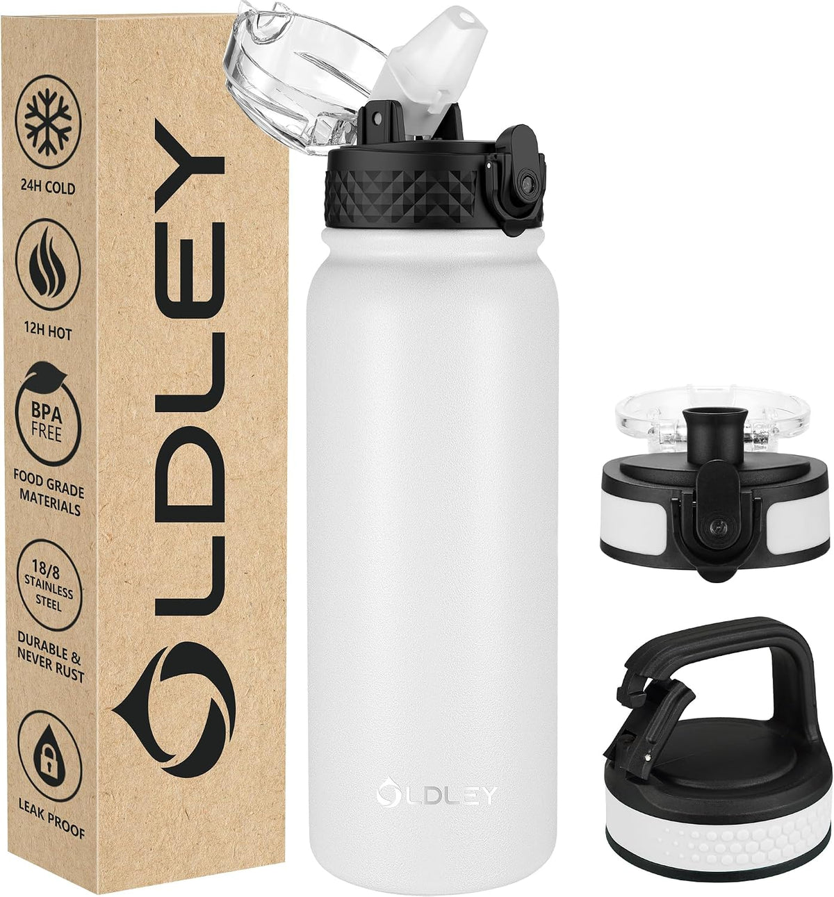 Insulated Water Bottle 20oz for Adults Kids Stainless Steel Water Bottles with Straw/Chug/Carabiner 3 Lids Fruit Strainer Double Wall Vacuum Wide Mouth BPA Free Leak-Proof for School Travel