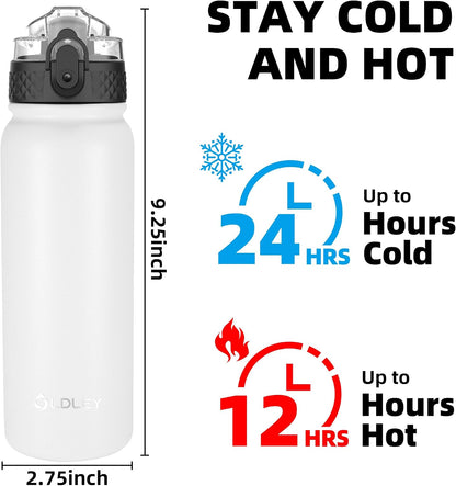 Insulated Water Bottle 20oz for Adults Kids Stainless Steel Water Bottles with Straw/Chug/Carabiner 3 Lids Fruit Strainer Double Wall Vacuum Wide Mouth BPA Free Leak-Proof for School Travel