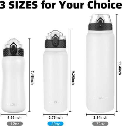 Insulated Water Bottle 20oz for Adults Kids Stainless Steel Water Bottles with Straw/Chug/Carabiner 3 Lids Fruit Strainer Double Wall Vacuum Wide Mouth BPA Free Leak-Proof for School Travel
