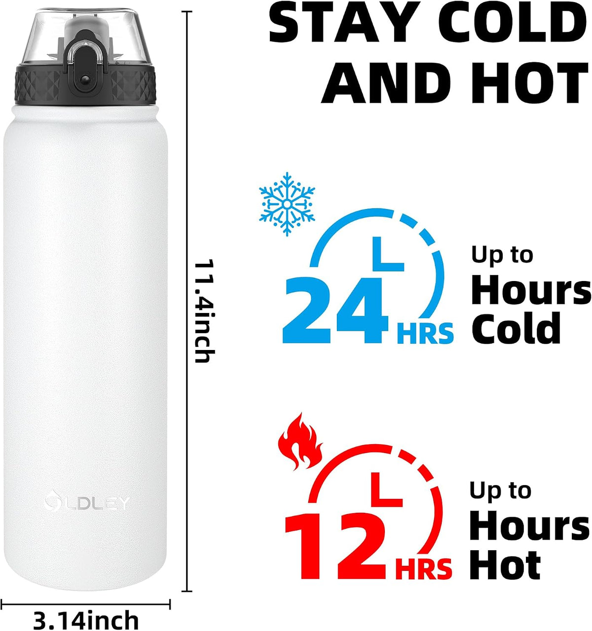 Insulated Water Bottle 20oz for Adults Kids Stainless Steel Water Bottles with Straw/Chug/Carabiner 3 Lids Fruit Strainer Double Wall Vacuum Wide Mouth BPA Free Leak-Proof for School Travel