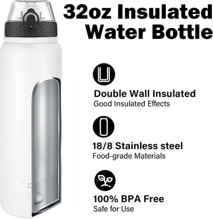 Insulated Water Bottle 20oz for Adults Kids Stainless Steel Water Bottles with Straw/Chug/Carabiner 3 Lids Fruit Strainer Double Wall Vacuum Wide Mouth BPA Free Leak-Proof for School Travel