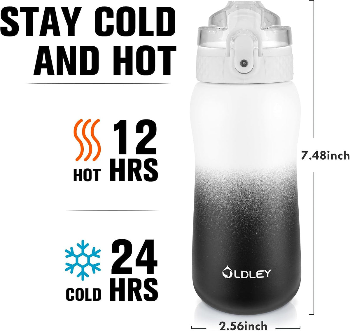 Insulated Water Bottle 20oz for Adults Kids Stainless Steel Water Bottles with Straw/Chug/Carabiner 3 Lids Fruit Strainer Double Wall Vacuum Wide Mouth BPA Free Leak-Proof for School Travel