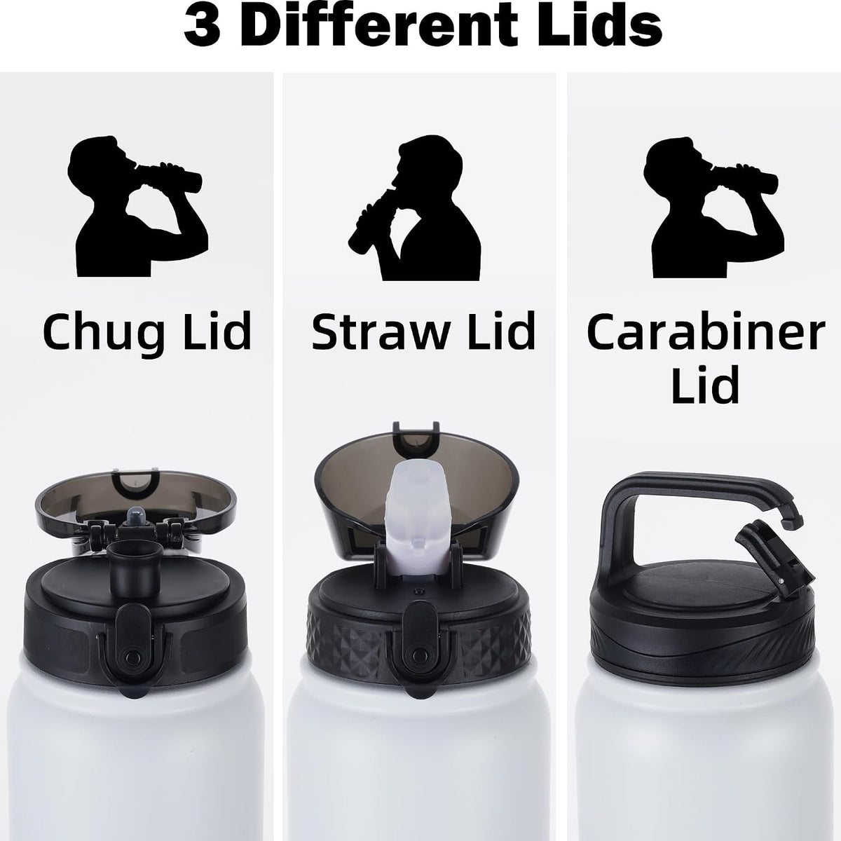 Insulated Water Bottle 20oz for Adults Kids Stainless Steel Water Bottles with Straw/Chug/Carabiner 3 Lids Fruit Strainer Double Wall Vacuum Wide Mouth BPA Free Leak-Proof for School Travel