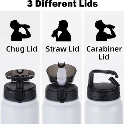 Insulated Water Bottle 20oz for Adults Kids Stainless Steel Water Bottles with Straw/Chug/Carabiner 3 Lids Fruit Strainer Double Wall Vacuum Wide Mouth BPA Free Leak-Proof for School Travel