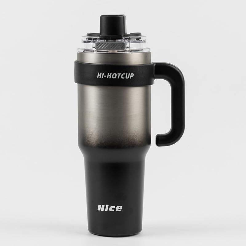 40 oz Tumbler with Handle and Pop-Up Straw, Insulated Stainless Steel Water Bottle with Dust Cover & Tea Infuser, Leakproof Cup Holder Friendly Travel Mug for Commute & Gym