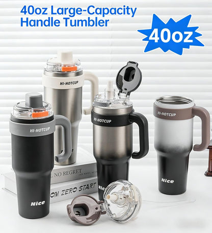 40 oz Tumbler with Handle and Pop-Up Straw, Insulated Stainless Steel Water Bottle with Dust Cover & Tea Infuser, Leakproof Cup Holder Friendly Travel Mug for Commute & Gym
