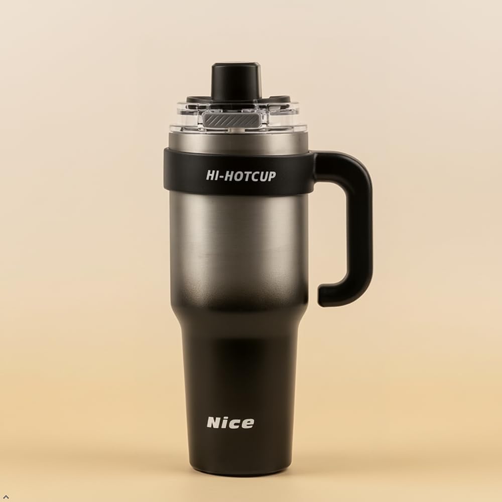 40 oz Tumbler with Handle and Pop-Up Straw, Insulated Stainless Steel Water Bottle with Dust Cover & Tea Infuser, Leakproof Cup Holder Friendly Travel Mug for Commute & Gym