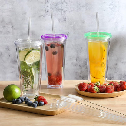 24 PCS, Reusable Straws with 4 Brushes, 10.5" Long Tritan Hard Plastic Straws, 12 Colors Translucent Replacement Drinking for 16OZ-32 OZ Tumblers, Cups, Jars, Stanley, YETI, Starbucks, BPA Free