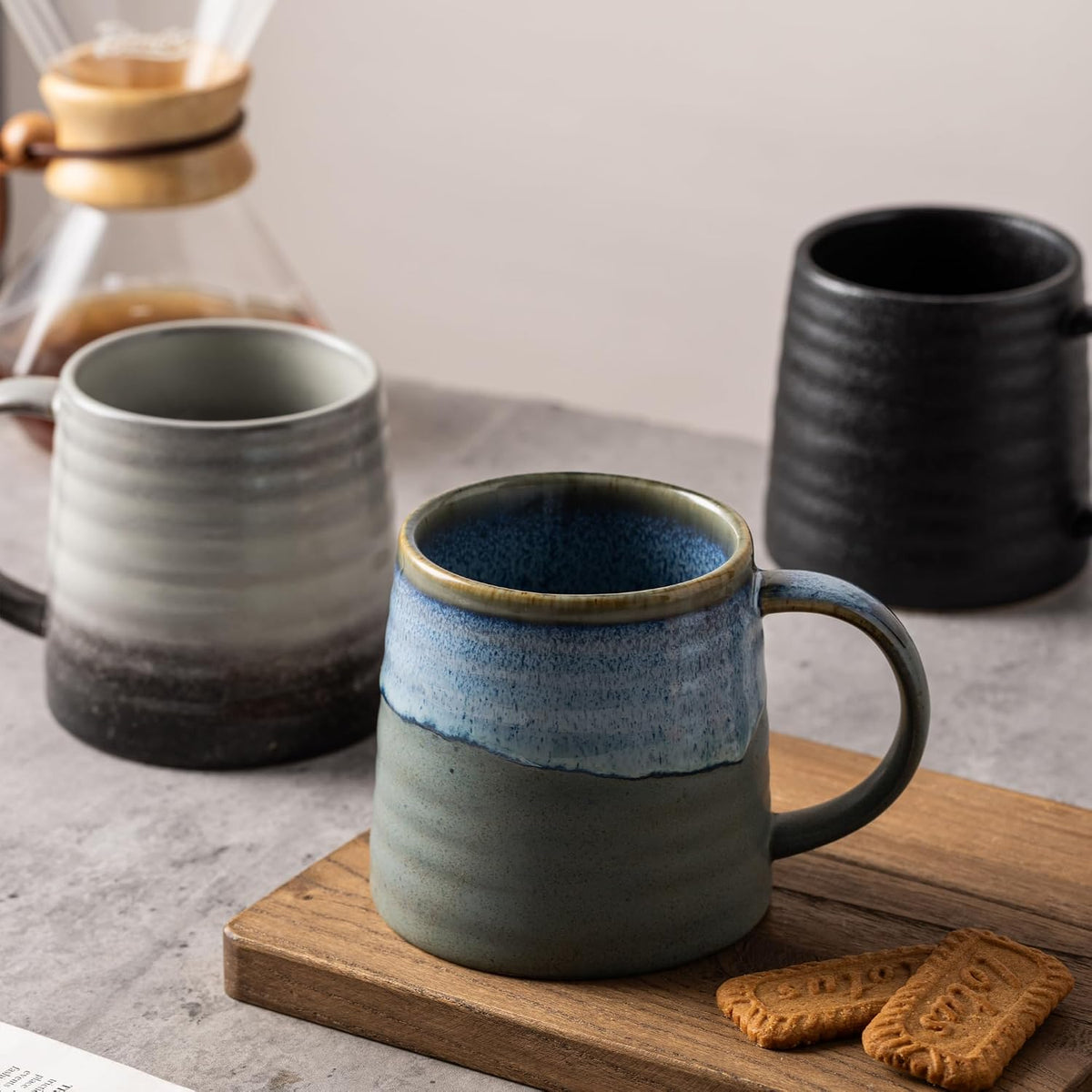 15.5oz Large Heavyweight Ceramic Mug, Reactive (Blue-Black) | 15.5oz Medium-Large, Heavy Weighted Stoneware, Reactive Transmutation Glaze, Microwave & Dishwasher Safe, Gift Box