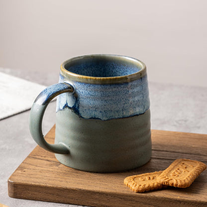 15.5oz Large Heavyweight Ceramic Mug, Reactive (Blue-Black) | 15.5oz Medium-Large, Heavy Weighted Stoneware, Reactive Transmutation Glaze, Microwave & Dishwasher Safe, Gift Box