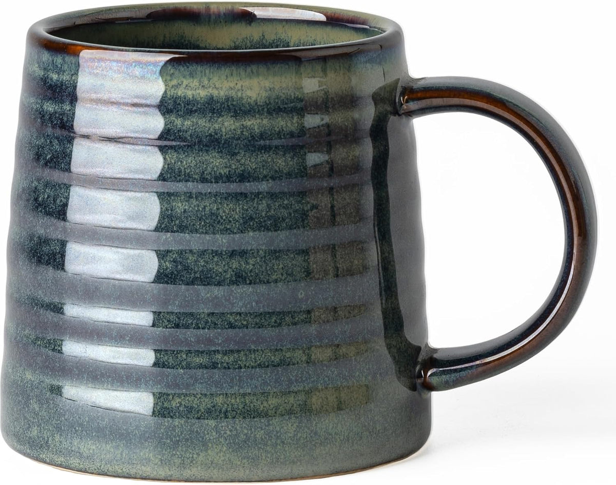 15.5oz Large Heavyweight Ceramic Mug, Reactive (Blue-Black) | 15.5oz Medium-Large, Heavy Weighted Stoneware, Reactive Transmutation Glaze, Microwave & Dishwasher Safe, Gift Box