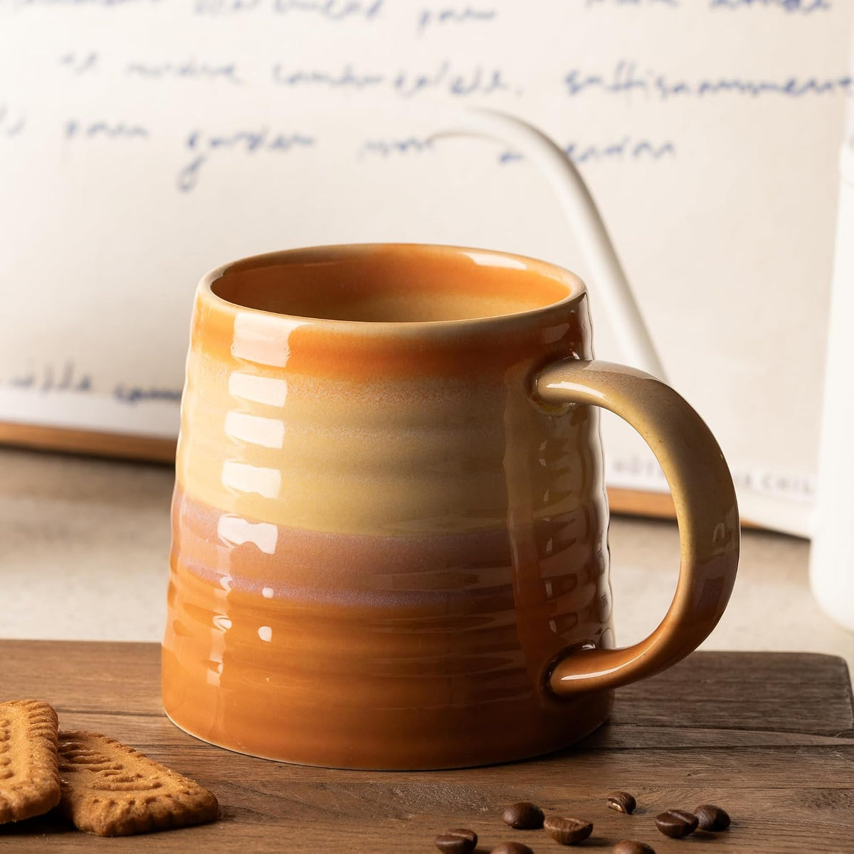 15.5oz Large Heavyweight Ceramic Mug, Reactive (Blue-Black) | 15.5oz Medium-Large, Heavy Weighted Stoneware, Reactive Transmutation Glaze, Microwave & Dishwasher Safe, Gift Box