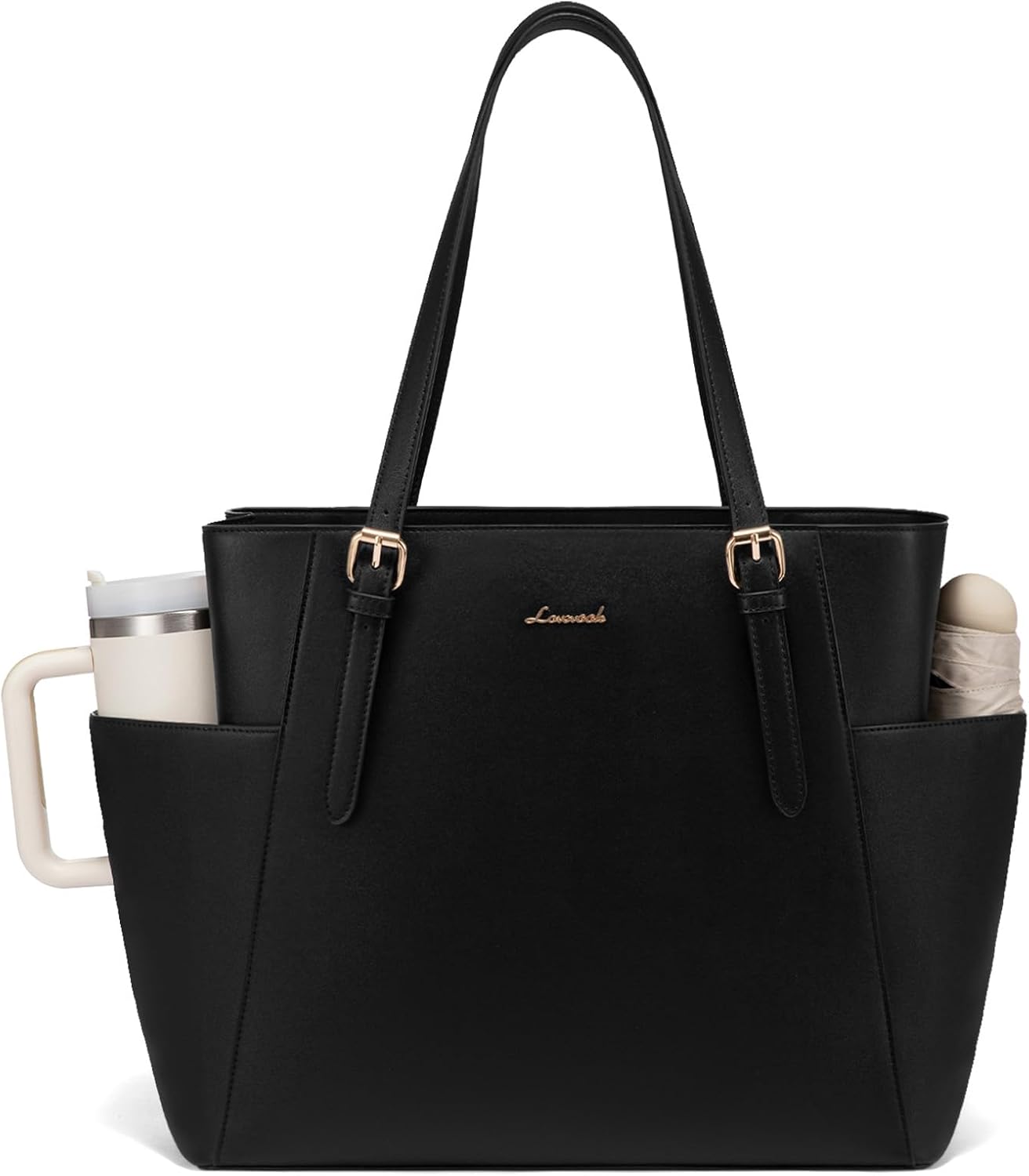 Laptop Tote Bag for Women,Leather Work Computer Briefcase Bag | Large Cup Holder,15.6 Inch Work Tote,Professional Briefcase,Teacher Commuter Shoulder Bag,Office,Travel,Gift