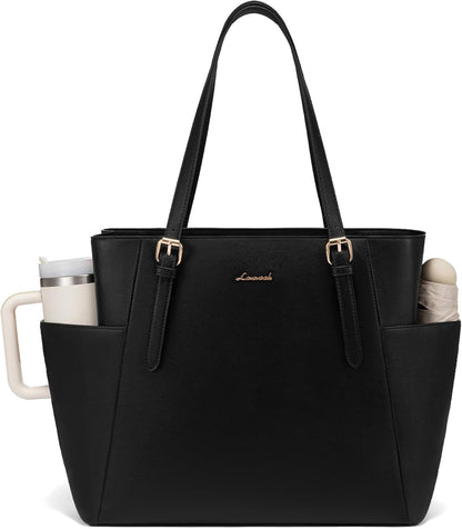 Laptop Tote Bag for Women,Leather Work Computer Briefcase Bag | Large Cup Holder,15.6 Inch Work Tote,Professional Briefcase,Teacher Commuter Shoulder Bag,Office,Travel,Gift