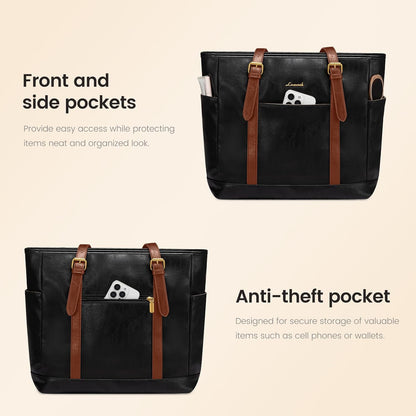 Laptop Tote Bag for Women,Leather Work Computer Briefcase Bag | Large Cup Holder,15.6 Inch Work Tote,Professional Briefcase,Teacher Commuter Shoulder Bag,Office,Travel,Gift