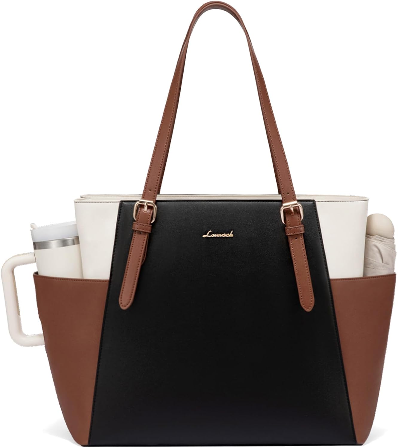 Laptop Tote Bag for Women,Leather Work Computer Briefcase Bag | Large Cup Holder,15.6 Inch Work Tote,Professional Briefcase,Teacher Commuter Shoulder Bag,Office,Travel,Gift
