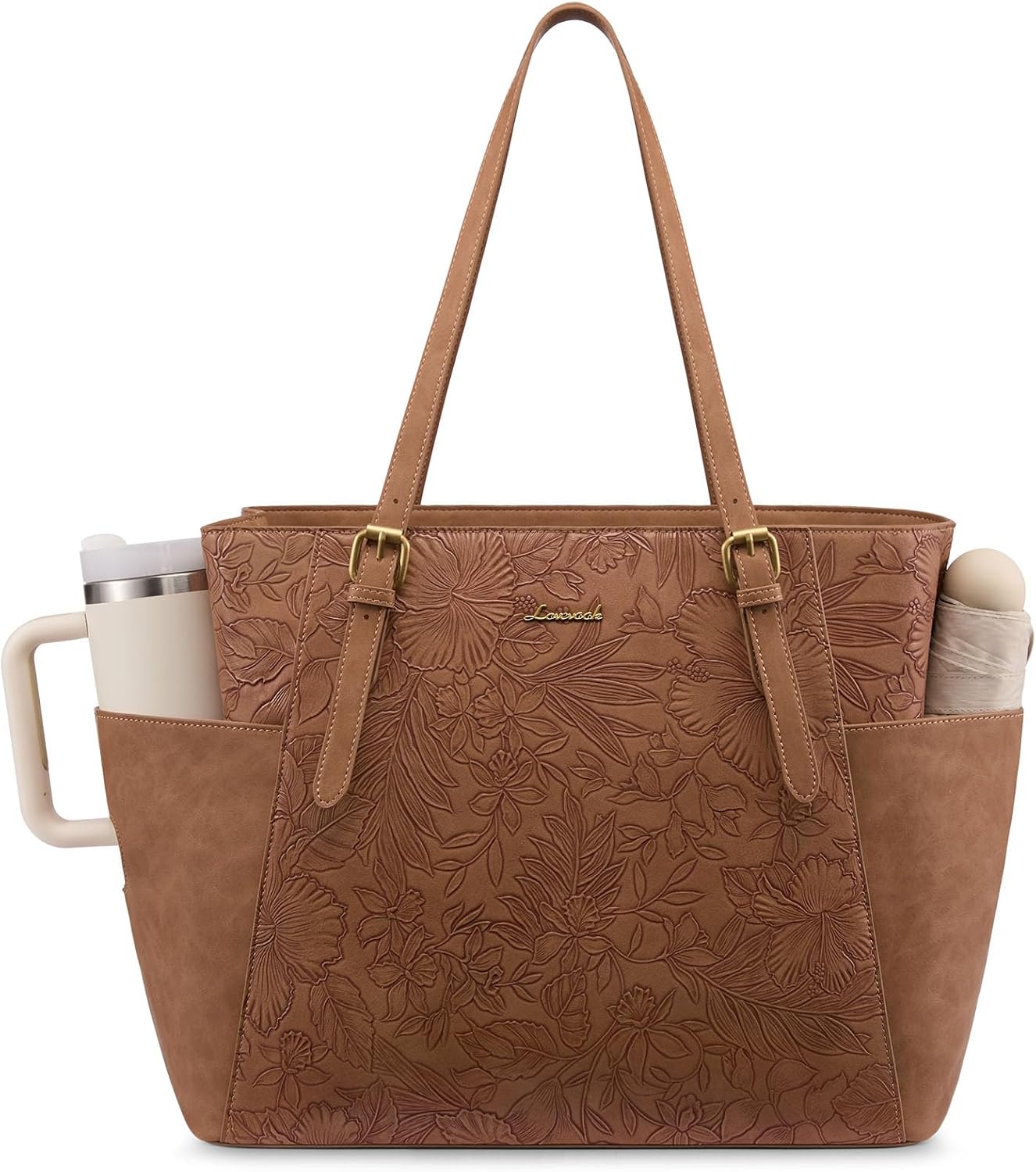 Laptop Tote Bag for Women,Leather Work Computer Briefcase Bag | Large Cup Holder,15.6 Inch Work Tote,Professional Briefcase,Teacher Commuter Shoulder Bag,Office,Travel,Gift