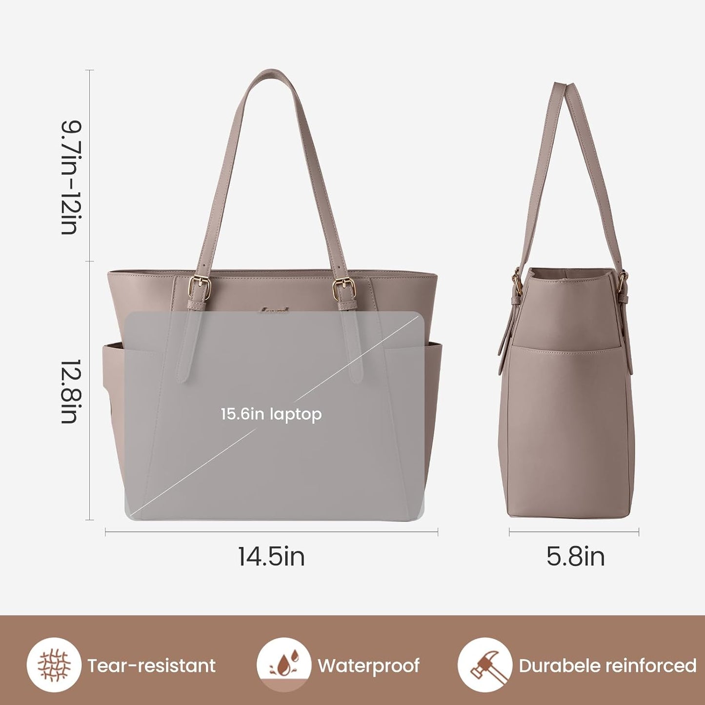 Laptop Tote Bag for Women,Leather Work Computer Briefcase Bag | Large Cup Holder,15.6 Inch Work Tote,Professional Briefcase,Teacher Commuter Shoulder Bag,Office,Travel,Gift