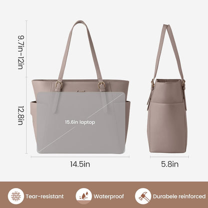 Laptop Tote Bag for Women,Leather Work Computer Briefcase Bag | Large Cup Holder,15.6 Inch Work Tote,Professional Briefcase,Teacher Commuter Shoulder Bag,Office,Travel,Gift