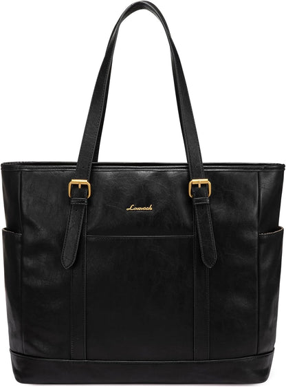 Laptop Tote Bag for Women,Leather Work Computer Briefcase Bag | Large Cup Holder,15.6 Inch Work Tote,Professional Briefcase,Teacher Commuter Shoulder Bag,Office,Travel,Gift