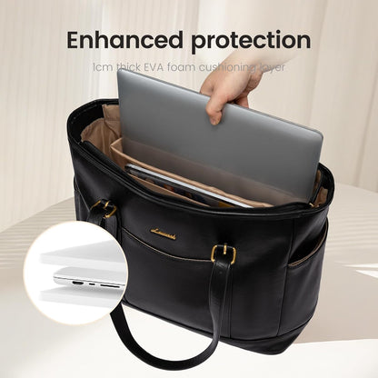 Laptop Tote Bag for Women,Leather Work Computer Briefcase Bag | Large Cup Holder,15.6 Inch Work Tote,Professional Briefcase,Teacher Commuter Shoulder Bag,Office,Travel,Gift