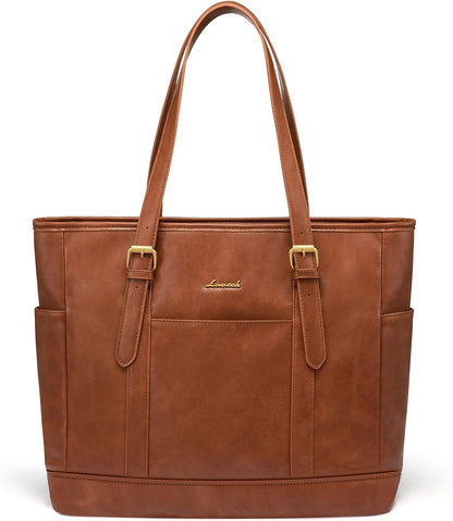 Laptop Tote Bag for Women,Leather Work Computer Briefcase Bag | Large Cup Holder,15.6 Inch Work Tote,Professional Briefcase,Teacher Commuter Shoulder Bag,Office,Travel,Gift