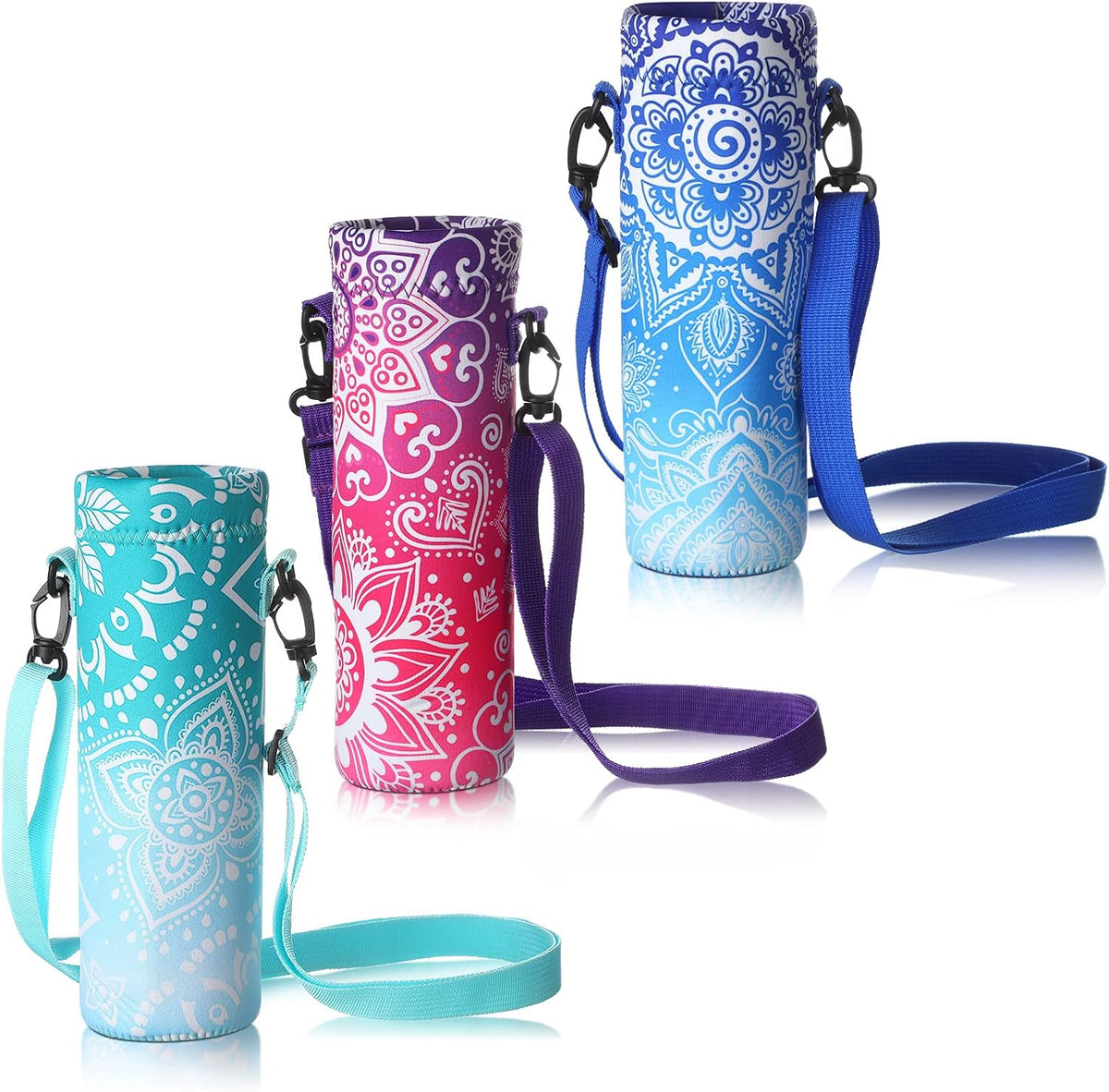 3 Pack 25 oz Neoprene Water Bottle Carrier Bag with Adjustable Shoulder Strap Water Bottle Holders for Adults Sports Gym Hiking Camping Walking(Mandala Style)