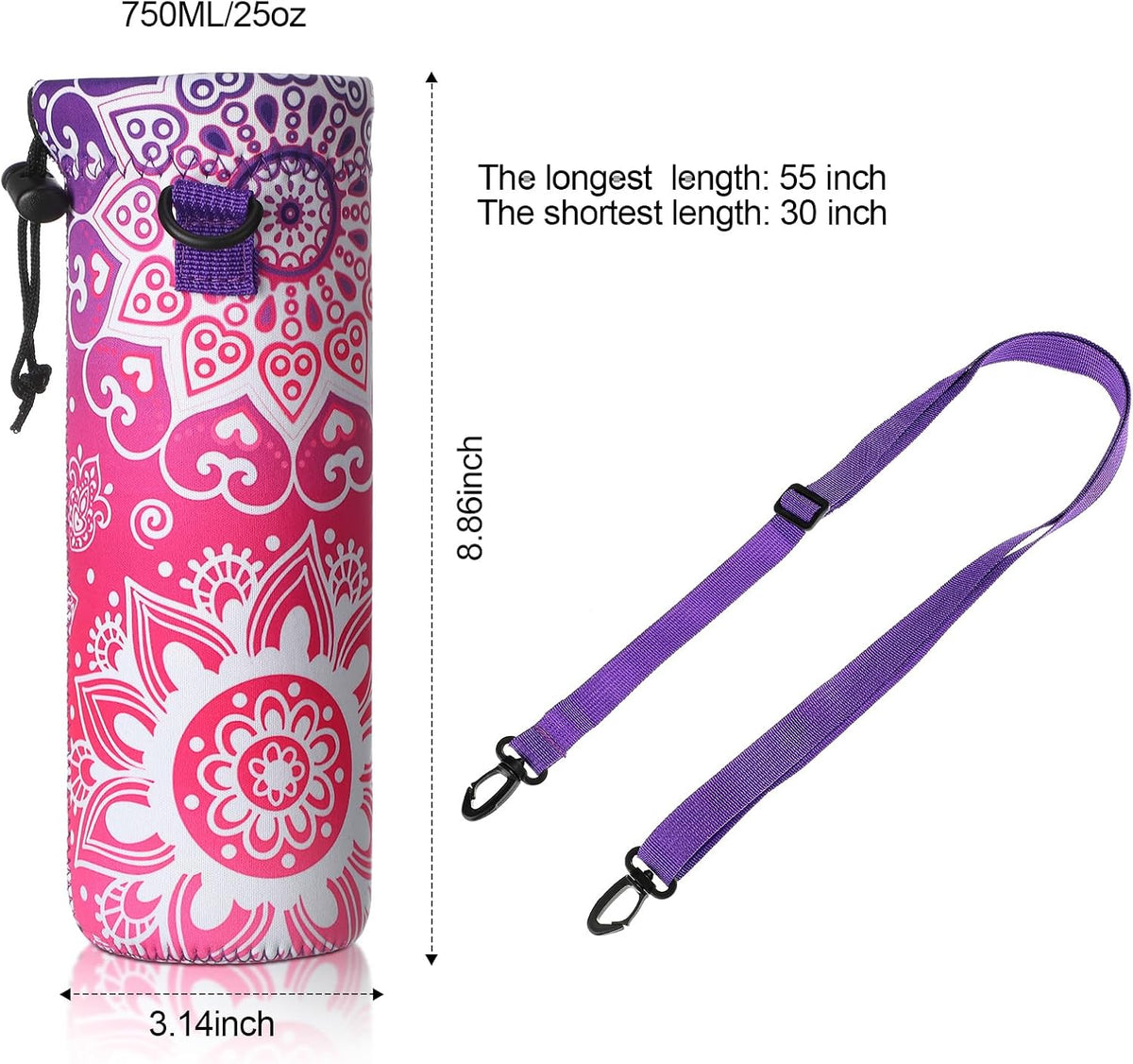 3 Pack 25 oz Neoprene Water Bottle Carrier Bag with Adjustable Shoulder Strap Water Bottle Holders for Adults Sports Gym Hiking Camping Walking(Mandala Style)