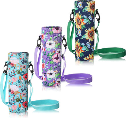 3 Pack 25 oz Neoprene Water Bottle Carrier Bag with Adjustable Shoulder Strap Water Bottle Holders for Adults Sports Gym Hiking Camping Walking(Mandala Style)