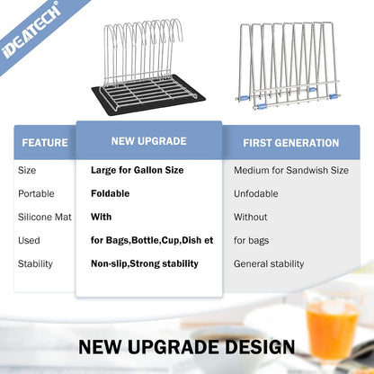 Collapsible Bag Drying Rack with Silicone Mat, Larger Dryer for Gallon Bags