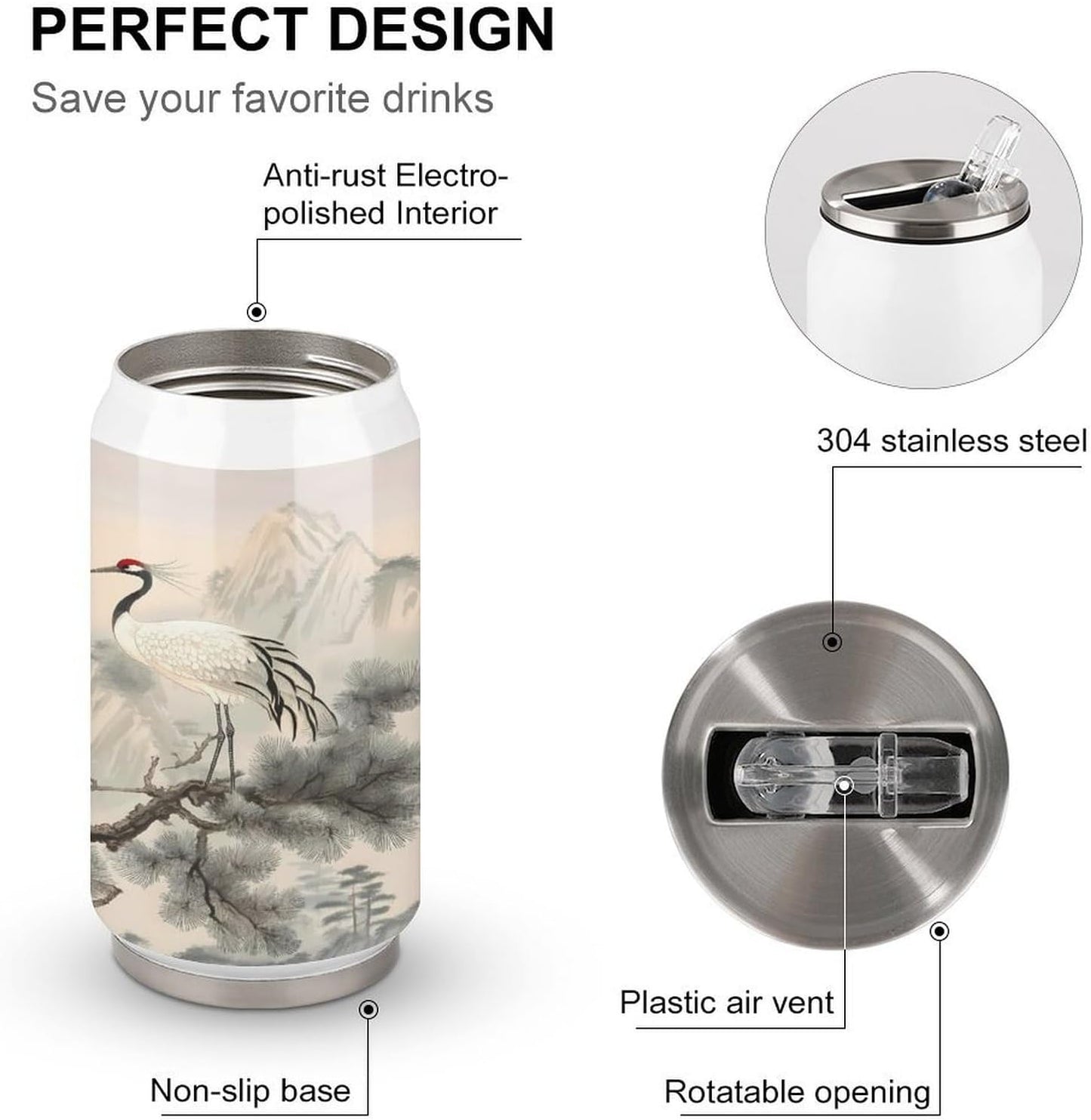 Red Crowned Crane Travel Coffee Mug Insulated Tumbler 304 Stainless Steel Water Bottle Tea Cup for Men Women