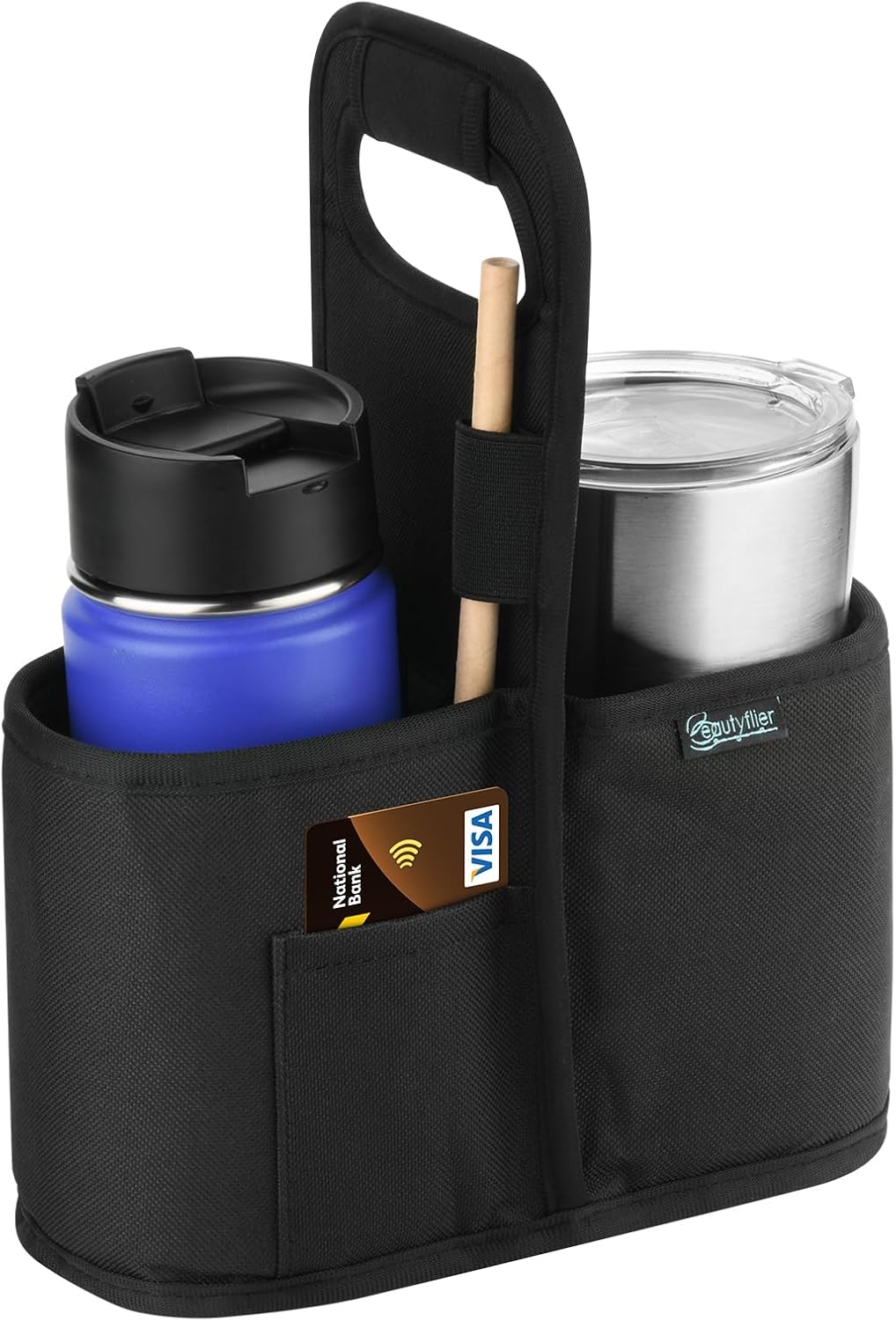 Drink Carrier with Handle for Delivery Reusable Insulated Coffee Cup Carrier Portable Cup Holder with Handle Organizer Tote Bag for Hot & Cold Drinks (2 Cup, Blue)