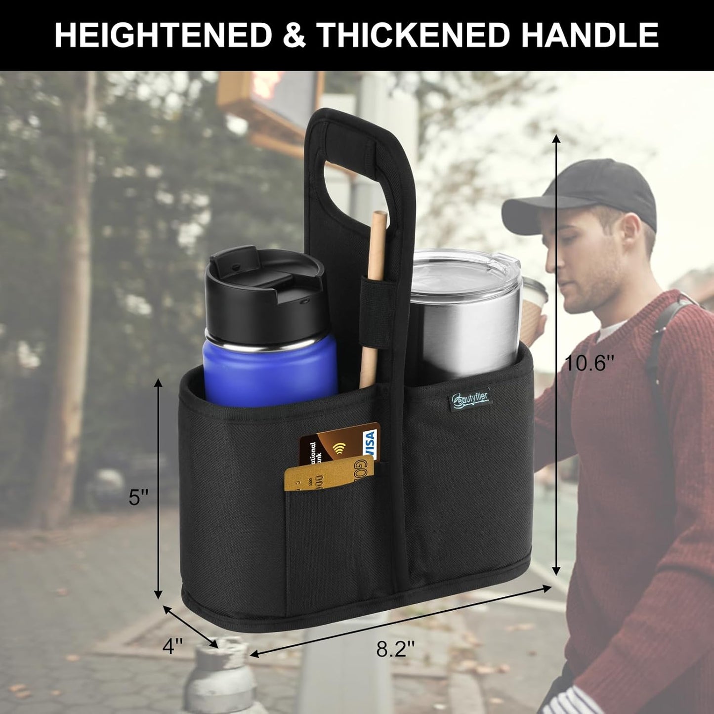 Drink Carrier with Handle for Delivery Reusable Insulated Coffee Cup Carrier Portable Cup Holder with Handle Organizer Tote Bag for Hot & Cold Drinks (2 Cup, Blue)