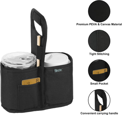 Drink Carrier with Handle for Delivery Reusable Insulated Coffee Cup Carrier Portable Cup Holder with Handle Organizer Tote Bag for Hot & Cold Drinks (2 Cup, Blue)