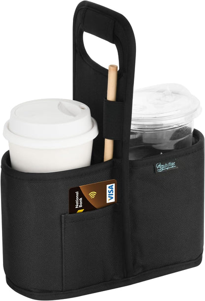 Drink Carrier with Handle for Delivery Reusable Insulated Coffee Cup Carrier Portable Cup Holder with Handle Organizer Tote Bag for Hot & Cold Drinks (2 Cup, Blue)