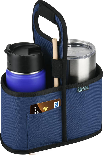 Drink Carrier with Handle for Delivery Reusable Insulated Coffee Cup Carrier Portable Cup Holder with Handle Organizer Tote Bag for Hot & Cold Drinks (2 Cup, Blue)