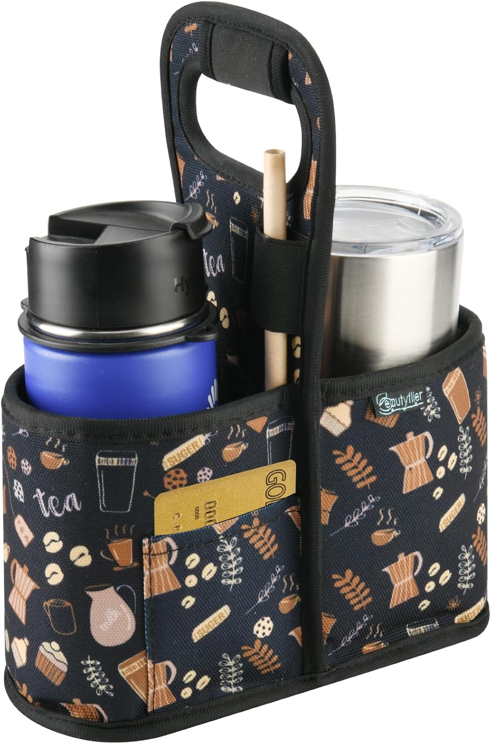 Drink Carrier with Handle for Delivery Reusable Insulated Coffee Cup Carrier Portable Cup Holder with Handle Organizer Tote Bag for Hot & Cold Drinks (2 Cup, Blue)