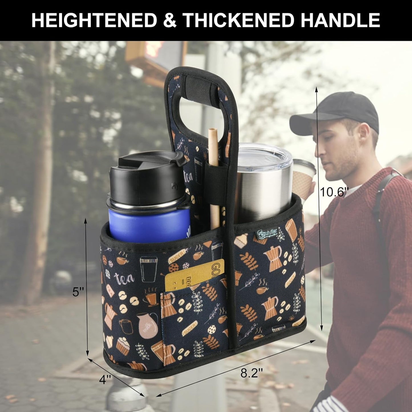 Drink Carrier with Handle for Delivery Reusable Insulated Coffee Cup Carrier Portable Cup Holder with Handle Organizer Tote Bag for Hot & Cold Drinks (2 Cup, Blue)