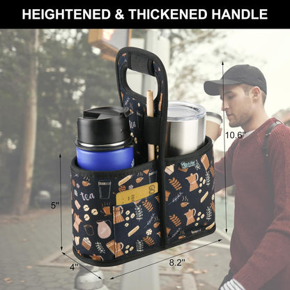 Drink Carrier with Handle for Delivery Reusable Insulated Coffee Cup Carrier Portable Cup Holder with Handle Organizer Tote Bag for Hot & Cold Drinks (2 Cup, Blue)