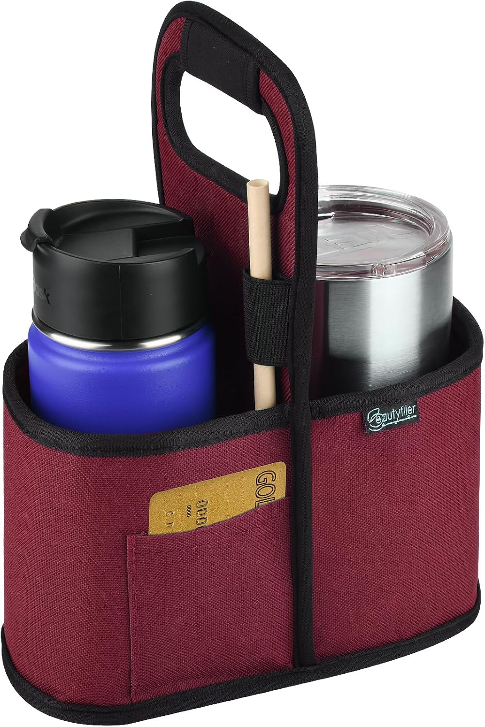 Drink Carrier with Handle for Delivery Reusable Insulated Coffee Cup Carrier Portable Cup Holder with Handle Organizer Tote Bag for Hot & Cold Drinks (2 Cup, Blue)