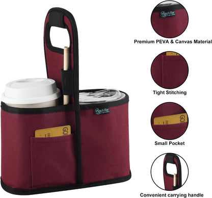 Drink Carrier with Handle for Delivery Reusable Insulated Coffee Cup Carrier Portable Cup Holder with Handle Organizer Tote Bag for Hot & Cold Drinks (2 Cup, Blue)