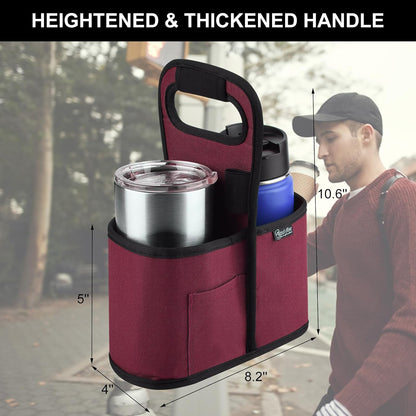 Drink Carrier with Handle for Delivery Reusable Insulated Coffee Cup Carrier Portable Cup Holder with Handle Organizer Tote Bag for Hot & Cold Drinks (2 Cup, Blue)