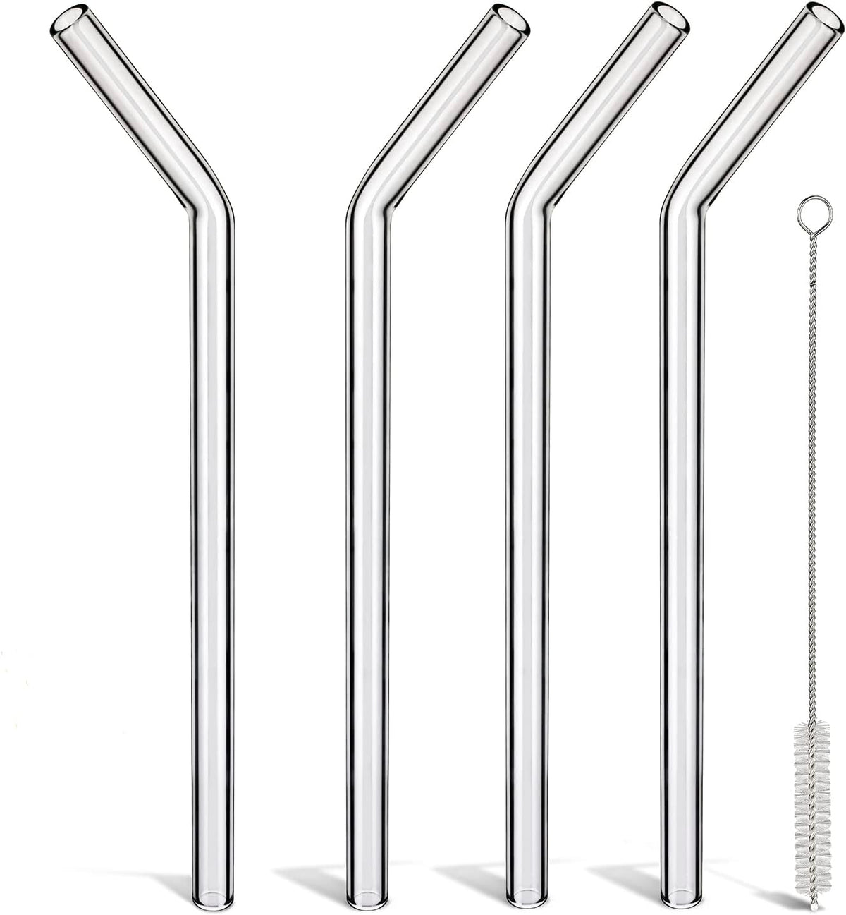 Shatter-Resistant Bent Glass Straws, 9 Inch x 8mm Thin for 16 oz Cups