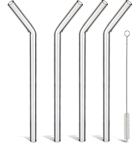 Shatter-Resistant Bent Glass Straws, 9 Inch x 8mm Thin for 16 oz Cups