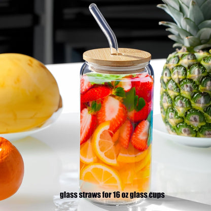 Shatter-Resistant Bent Glass Straws, 9 Inch x 8mm Thin for 16 oz Cups