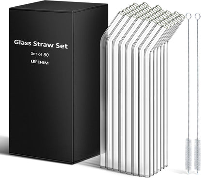 Shatter-Resistant Bent Glass Straws, 9 Inch x 8mm Thin for 16 oz Cups