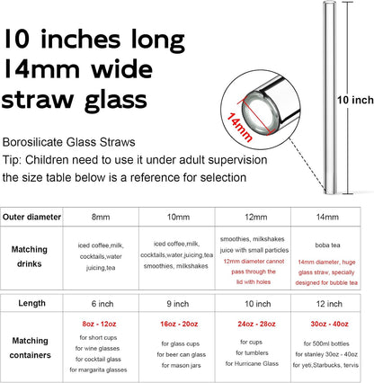 Shatter-Resistant Bent Glass Straws, 9 Inch x 8mm Thin for 16 oz Cups
